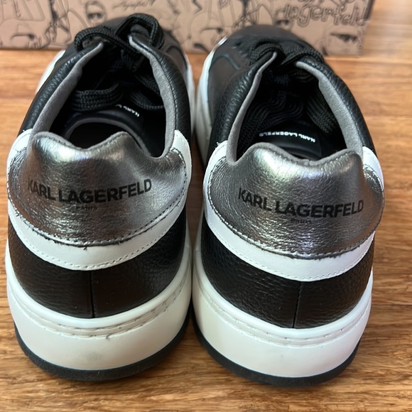 NEW * DESIGNER* KARL LAGERFELD Black Leather Sneaker sz 10.5 / 43.5 - Picture 5 of 7